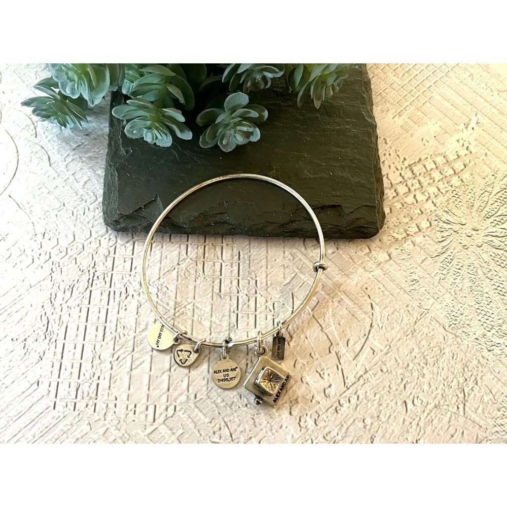 Alex and Ani Silver Graduation Cap Charm Bangle Bracelet - Picture 6 of 11